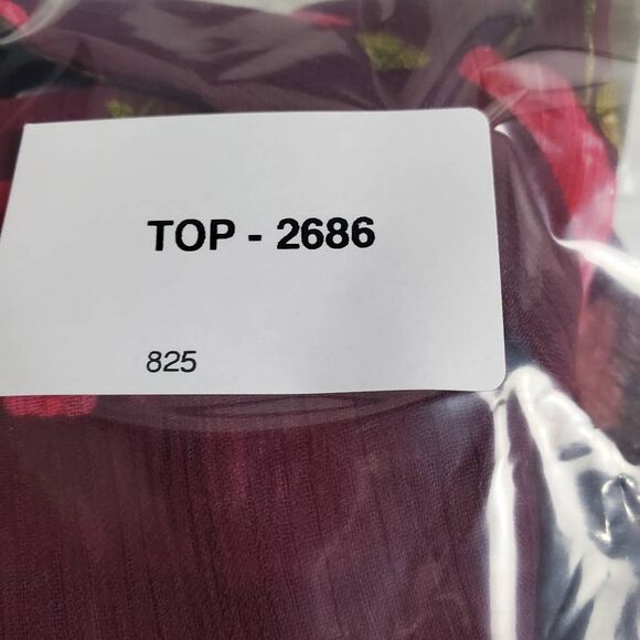 KUT from the Kloth Women’s M Burgundy Sheer Rose Floral Button Front Blouse Long - Picture 6 of 6